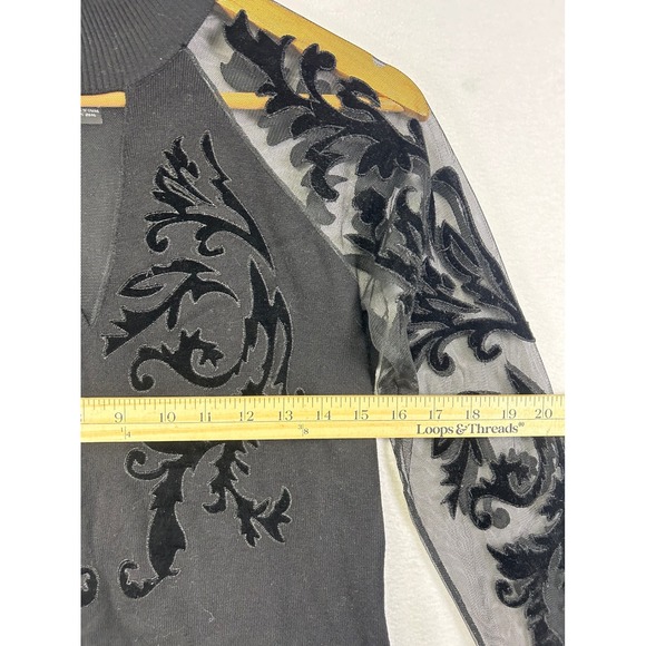 INC International Concepts Black Mock Neck Mesh Velvet Burnout Long Sleeve Top M - Picture 8 of 8